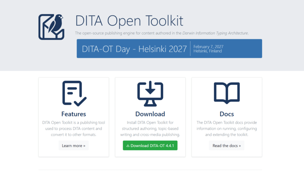 DITA Open Toolkit website page is displayed